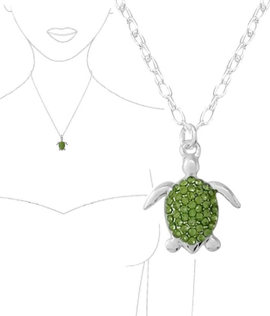 SEALIFE THEME CRYSTAL PENDANT NECKLACE - TURTLE-0